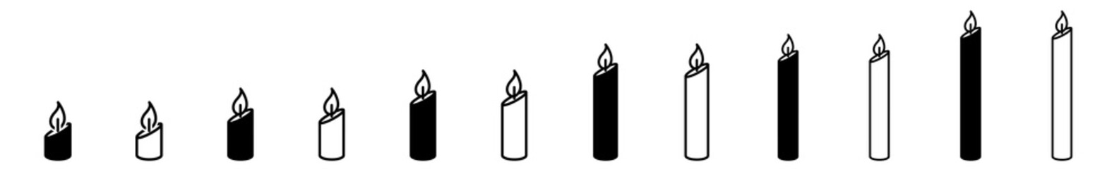 Candle Icon Set | Candles Vector Illustration Set | Candle Birthday Icons Isolated Collection