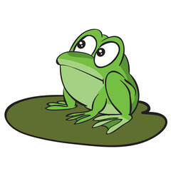 green frog character sitting on a leaf, cartoon illustration, isolated object on white background, vector,