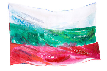 Bulgaria, bulgarian flag. Hand drawn watercolor illustration