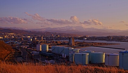 夕暮れを迎える留萌の街並み