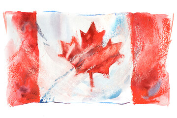 Canada, canadian flag. Hand drawn watercolor illustration.
