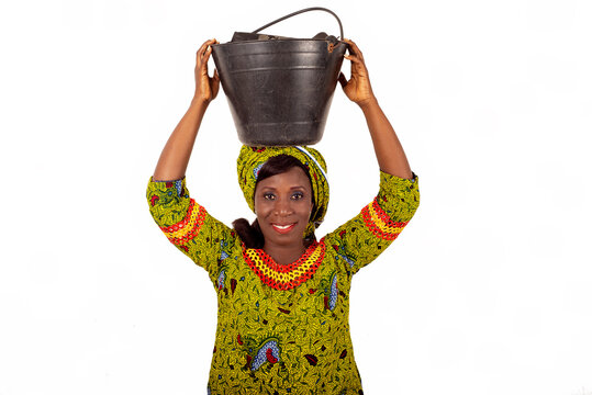 Beautiful Smiling Adult Woman With A Bucket