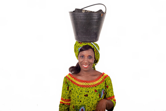 Beautiful Smiling Adult Woman With A Bucket