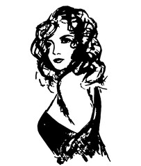 Graphic image of a girl in black on a white background