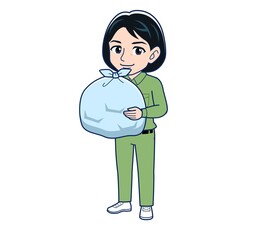 Young woman in green work clothes