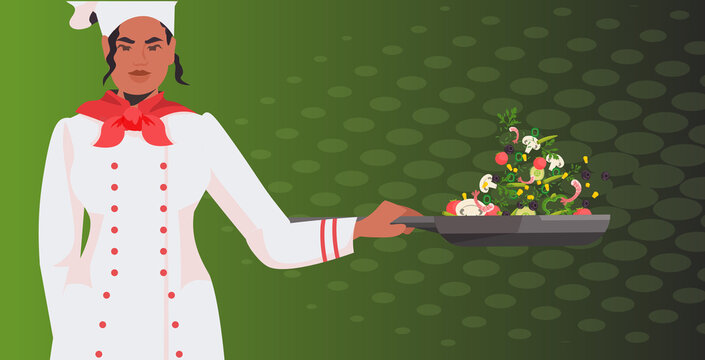 chef in uniform preparing fresh salad happy labor day celebration concept horizontal portrait vector illustration - Powered by Adobe