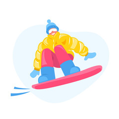 Man Snowboarding. Winter sport. Vector stock illustration. Woman is snowboarding Isolated in flat style. Vector stock illustration.