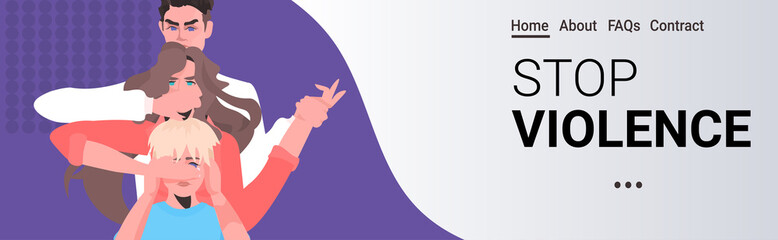 scared terrified mother and daughter with closed mouth stop family violence and aggression concept horizontal portrait copy space vector illustration