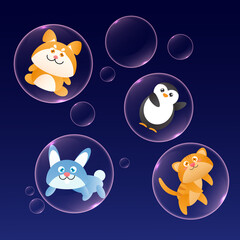 Naklejka premium Set animal with bubble, cute cartoon character