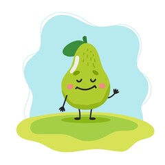 Pear cute character, vector illustration for kids in cartoon style