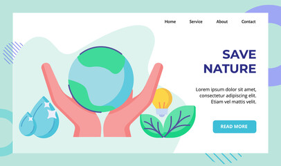 save nature campaign for web website home homepage landing page template banner with flat style
