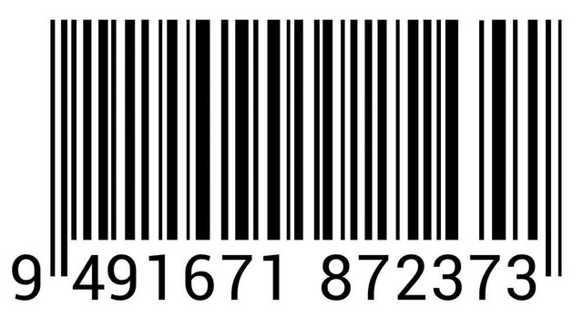 Barcode HUD parallel lines and digits looping animation.Bare code data seamless animation varying  spacings and widths of the parallel lines and changing numbers.Black and white.