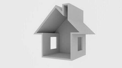 Empty house cross section isolated on white background. 3d rendering