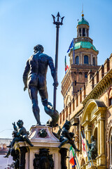 famous neptune well at the old town of Bologna in italy © fottoo
