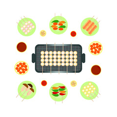 BBQ grill party with meatball vegetable and other food