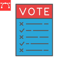 Ballot paper color line icon, election and checklist, voting paper sign vector graphics, editable stroke filled outline icon, eps 10.