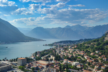 Fototapeta na wymiar Panoramic view of Bay of Kotor (Boka Kotorska) - beautiful coastline of Montenegro