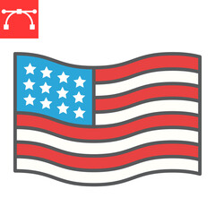 American flag color line icon, america and country, usa flag sign vector graphics, editable stroke filled outline icon, eps 10.