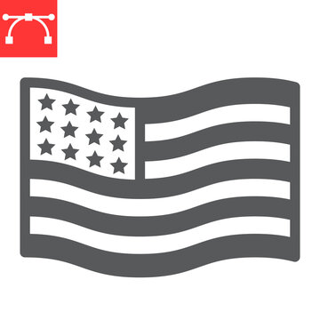 American Flag Glyph Icon, America And Country, Usa Flag Sign Vector Graphics, Editable Stroke Solid Icon, Eps 10.