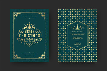 Christmas greeting card vintage typographic design ornate decorations with holidays wish