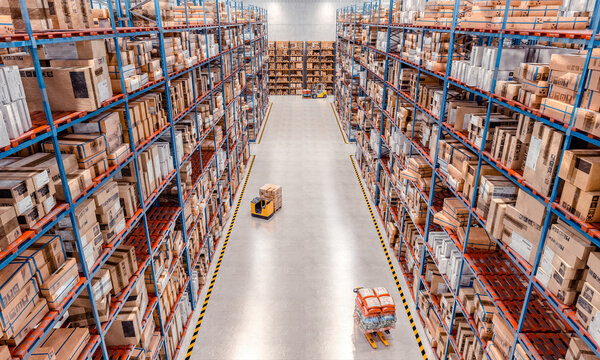 interior of a large warehouse with very high shelves