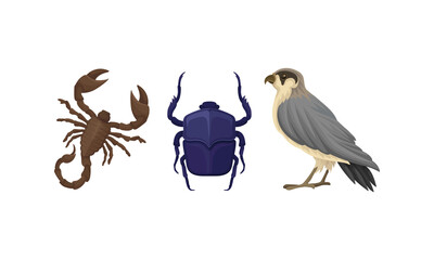 Desert Animals with Scarab and Scorpion Vector Set