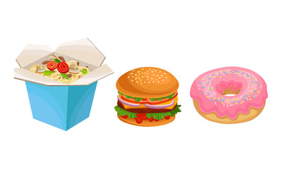 Fast Food with Udon-noodle and Hamburger Vector Set