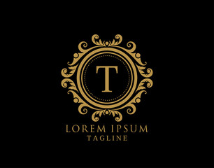 Royal Circle T Letter Logo. Luxury Circle Badge design for Boutique, Royalty, Letter Stamp,  Hotel, Heraldic, Jewelry, Restaurant, Wedding.
