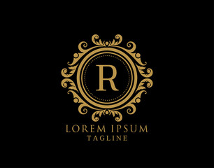 Royal Circle R Letter Logo. Luxury Circle Badge design for Boutique, Royalty, Letter Stamp,  Hotel, Heraldic, Jewelry, Restaurant, Wedding.