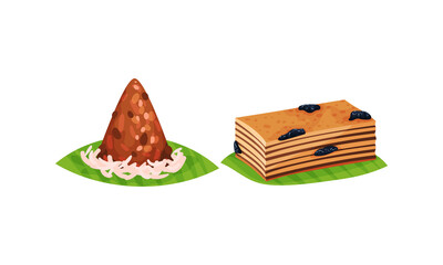 Arabic Sweets Served on Green Leaf Vector Set