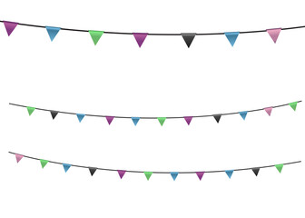 Carnival garland with flags. Decorative colorful party pennants for birthday celebration, festival and fair decoration. Holiday background with hanging flags. Vector