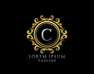 Royal Circle C Letter Logo. Luxury Circle Badge Gold design for Boutique, Royalty, Letter Stamp,  Hotel, Heraldic, Jewelry, Restaurant, Wedding.