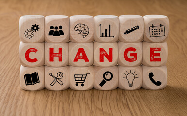 Dice with icons and the word Change