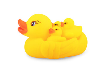Yellow rubber duck isolated on white background
