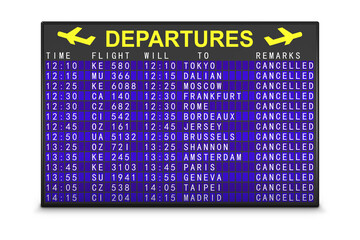 airport departure board with canceled flights. 3d render.