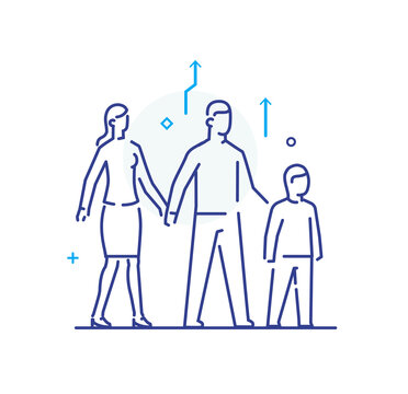 family with child. linear illustration Icons infographics. Landing page site print poster. Line story
