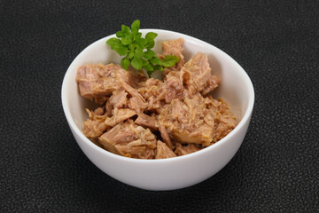 Canned tuna fish in the bowl