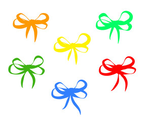Various bows on a white background. Collection. Vector illustration.