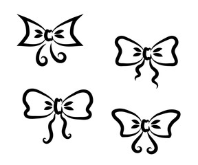 Various bows on a white background. Silhouette. Vector illustration.