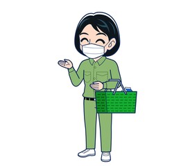 Young woman in green work clothes