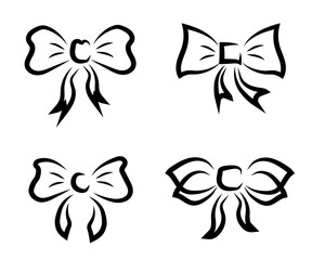 Various bows on a white background. Silhouette. Vector illustration.