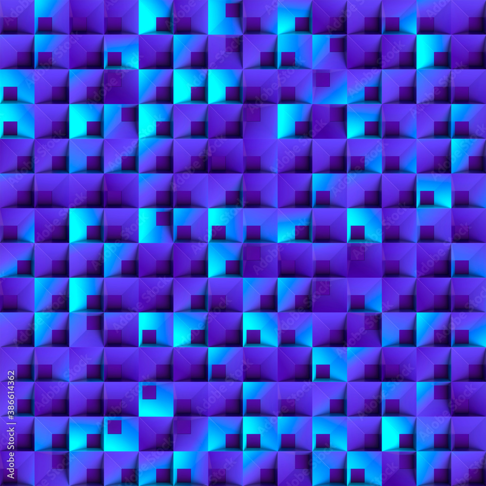 Aufkleber Modern pattern of randomly spaced geometric cubic shapes. 3d rendering illustration. Flat design
