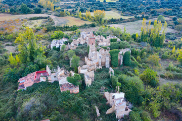 Fototapeta na wymiar Aerial view of the Despoblado de Oteruelo in the Ocón Valley in the autonomous community of La Rioja, Spain, Europe