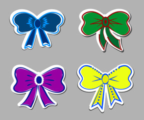 Various bows on a white background. Collection. Vector illustration.