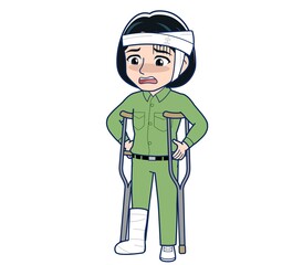 Young woman in green work clothes