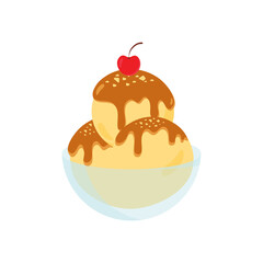 Ice cream cone waffle cartoon including various flavored ice cream and chocolate ice cream strawberry vanilla topper sundae strawberry chocolate sauce caramel sauce vector illustration