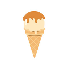 Ice cream cone waffle cartoon including various flavored ice cream and chocolate ice cream strawberry vanilla topper sundae strawberry chocolate sauce caramel sauce vector illustration
