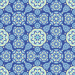 Seamless ethnic pattern with floral motives. Mandala stylized print template for fabric and paper. Boho chic design. Summer fashion