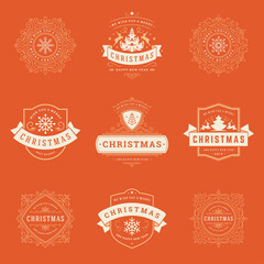 Christmas labels and badges vector design elements set.
