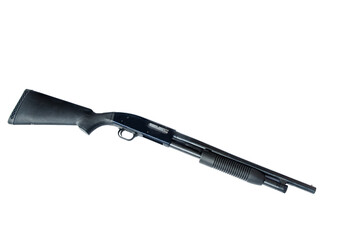 A pump action shotgun Isolated on a white background